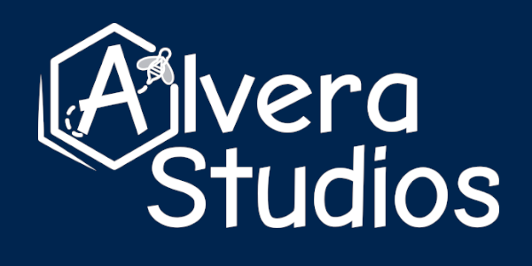 Alvera Studio Logo (White on Dark Blue)